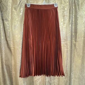 H&M Copper Satin Pleated Accordion Midi Skirt NWT Size 4 Small
